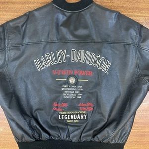 *RARE* Harley Davidson XL Embroidered Black Leather Jacket Bomber Motorcycle